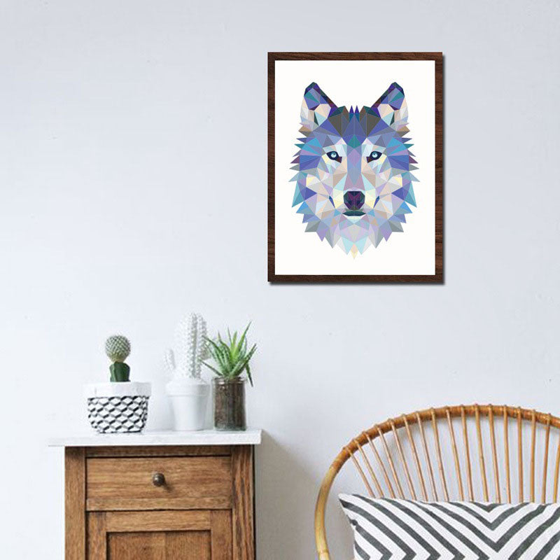 Wolf Wrapped Canvas Mediterranean Textured Wall Art Prints in Blue for Study Room Clearhalo 'Art Gallery' 'Canvas Art' 'Kids' Arts' 1657031