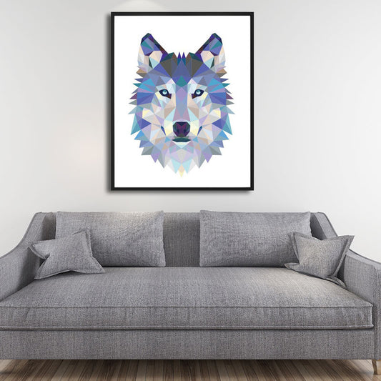 Wolf Wrapped Canvas Mediterranean Textured Wall Art Prints in Blue for Study Room Clearhalo 'Art Gallery' 'Canvas Art' 'Kids' Arts' 1657032