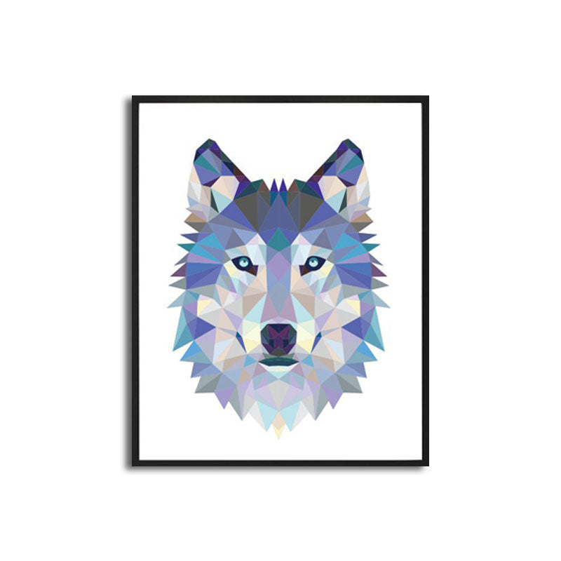 Wolf Wrapped Canvas Mediterranean Textured Wall Art Prints in Blue for Study Room Clearhalo 'Art Gallery' 'Canvas Art' 'Kids' Arts' 1657033