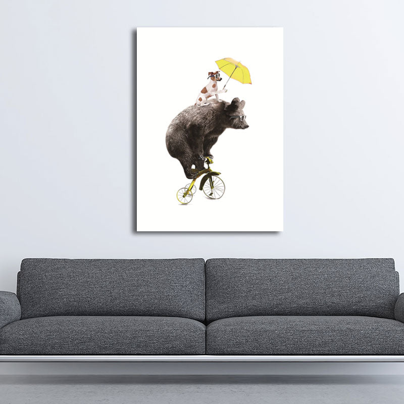 Contemporary Dog and Bear Wall Art Brown Decorative Wrapped Canvas for Living Room Clearhalo 'Art Gallery' 'Canvas Art' 'Kids' Arts' 1657065