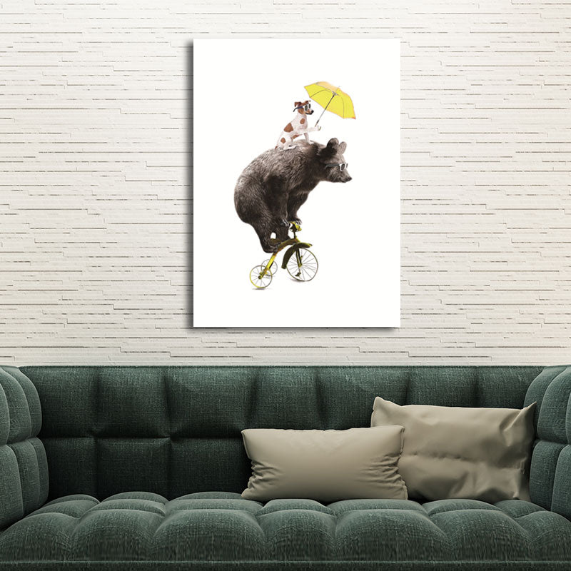 Contemporary Dog and Bear Wall Art Brown Decorative Wrapped Canvas for Living Room Clearhalo 'Art Gallery' 'Canvas Art' 'Kids' Arts' 1657066