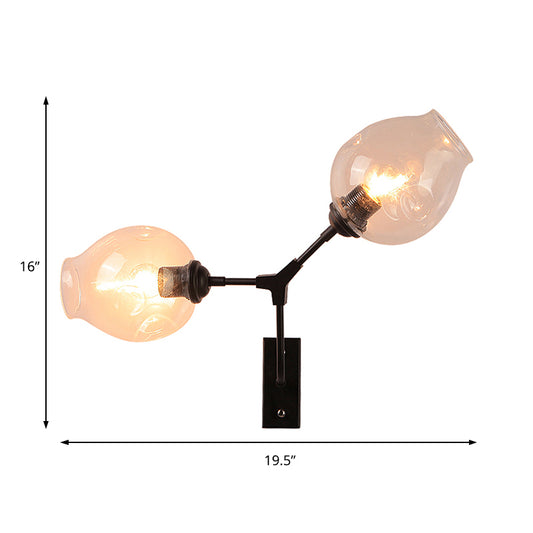 Bubble Shade Bedroom Wall Light Fixture Modern Clear Glass 2 Lights Black Sconce Lamp Clearhalo 'Cast Iron' 'Glass' 'Industrial' 'Modern wall lights' 'Modern' 'Tiffany' 'Traditional wall lights' 'Wall Lamps & Sconces' 'Wall Lights' Lighting' 165707