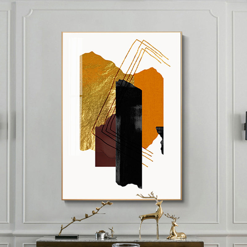 Mixed Media Glam Canvas Wall Art with Abstract Pattern in Dark Color for Bedroom Orange Clearhalo 'Arts' 'Canvas Art' 1657100