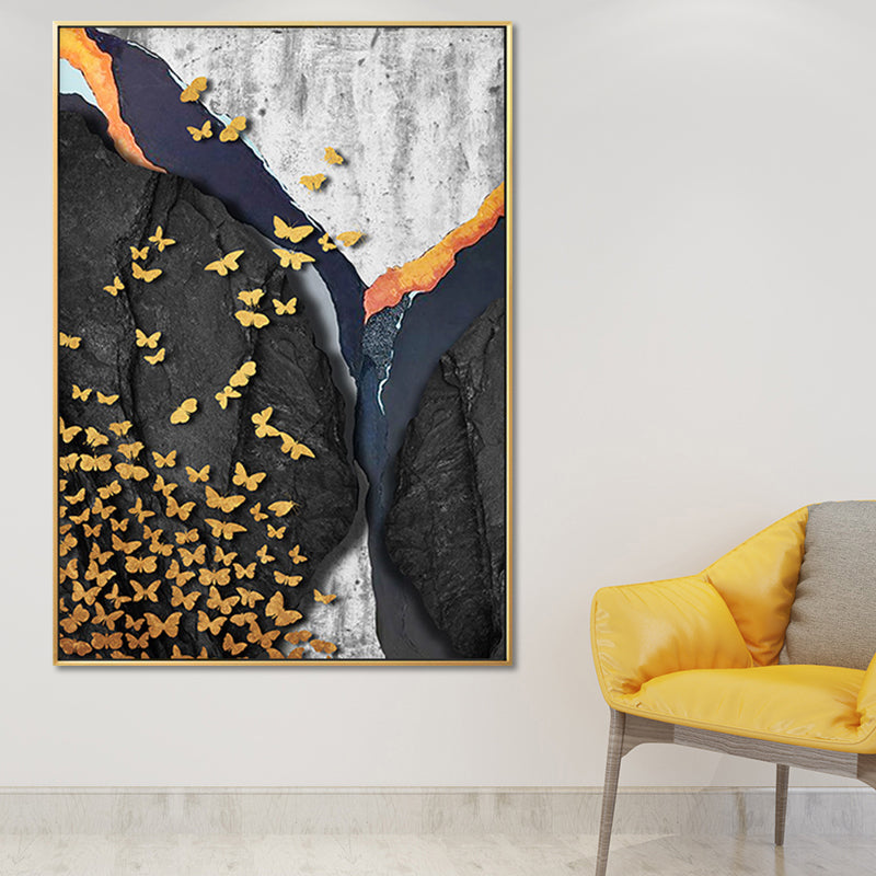 Mixed Media Glam Canvas Wall Art with Abstract Pattern in Dark Color for Bedroom Black Clearhalo 'Arts' 'Canvas Art' 1657112