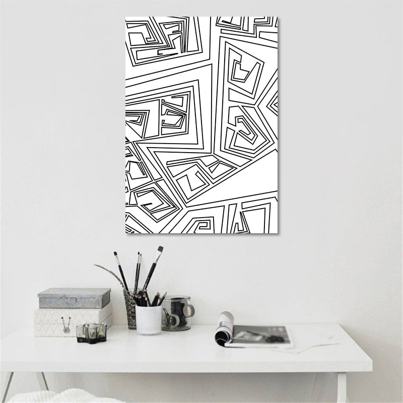 Charcoal Drawings Abstract Pattern Art Minimalism Canvas Textured Painting in White Clearhalo 'Art Gallery' 'Canvas Art' 'Contemporary Art Gallery' 'Contemporary Art' 'Minimalism' 'Minimalist Art Gallery' 'Scandinavian' Arts' 1657119