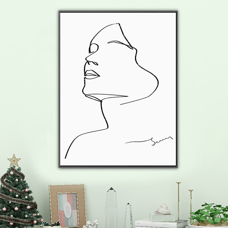 Minimalism Boy Painting Character Sketch in White Wall Art Decor, Multiple Sizes White Clearhalo 'Art Gallery' 'Canvas Art' 'Contemporary Art Gallery' 'Contemporary Art' 'Minimalism' 'Minimalist Art Gallery' 'Scandinavian' Arts' 1657151
