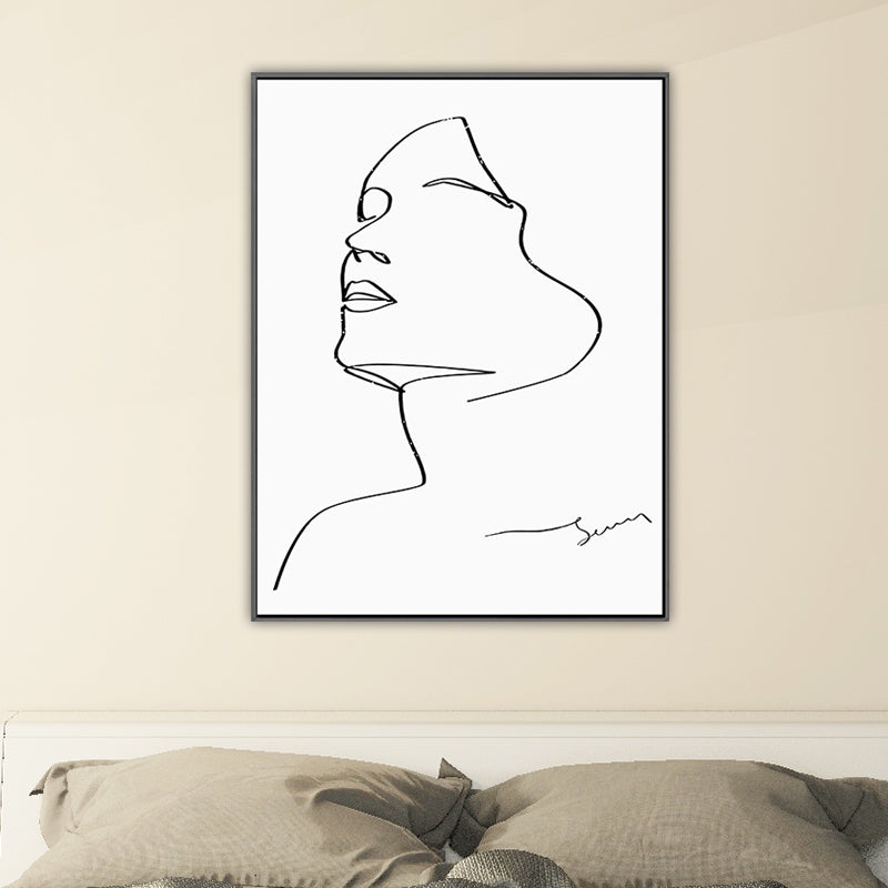Minimalism Boy Painting Character Sketch in White Wall Art Decor, Multiple Sizes Clearhalo 'Art Gallery' 'Canvas Art' 'Contemporary Art Gallery' 'Contemporary Art' 'Minimalism' 'Minimalist Art Gallery' 'Scandinavian' Arts' 1657152