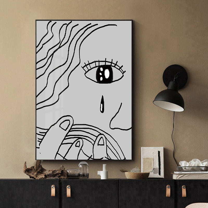 Minimalism Sadness Girls Canvas Kitchen Wall Decor in Gray, Multiple Sizes Options Grey Clearhalo 'Art Gallery' 'Canvas Art' 'Contemporary Art Gallery' 'Contemporary Art' 'Minimalism' 'Minimalist Art Gallery' 'Scandinavian' Arts' 1657159