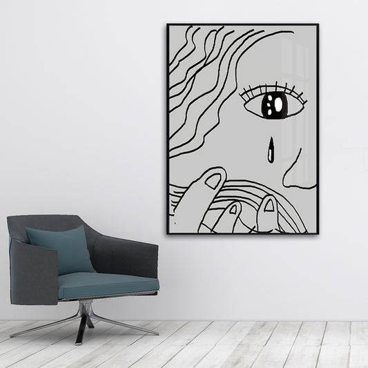 Minimalism Sadness Girls Canvas Kitchen Wall Decor in Gray, Multiple Sizes Options Clearhalo 'Art Gallery' 'Canvas Art' 'Contemporary Art Gallery' 'Contemporary Art' 'Minimalism' 'Minimalist Art Gallery' 'Scandinavian' Arts' 1657160