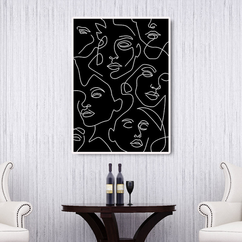 Minimalism Diverse Faces Painting Black Character Pencil Wall Art, Multiple Sizes Clearhalo 'Art Gallery' 'Canvas Art' 'Contemporary Art Gallery' 'Contemporary Art' 'Minimalism' 'Minimalist Art Gallery' 'Scandinavian' Arts' 1657169