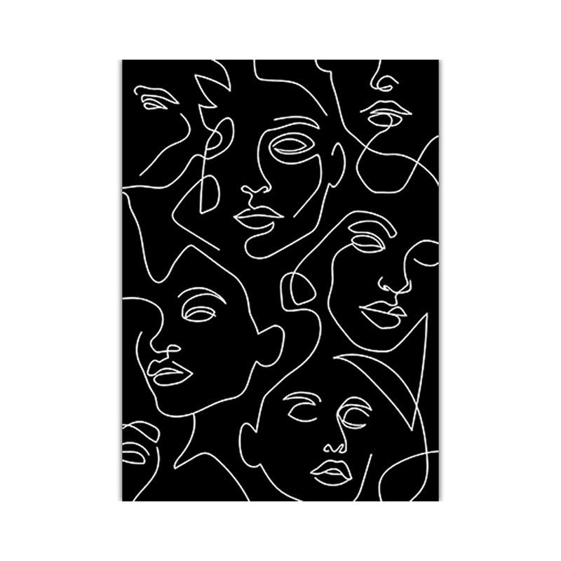 Minimalism Diverse Faces Painting Black Character Pencil Wall Art, Multiple Sizes Clearhalo 'Art Gallery' 'Canvas Art' 'Contemporary Art Gallery' 'Contemporary Art' 'Minimalism' 'Minimalist Art Gallery' 'Scandinavian' Arts' 1657170