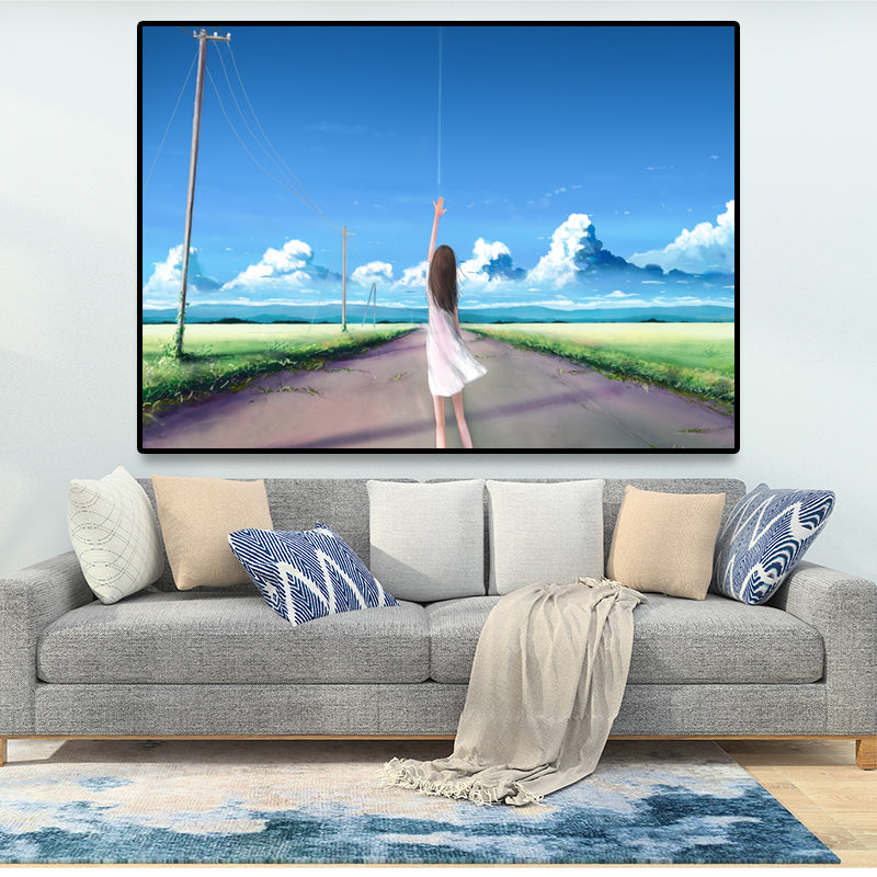 Prayed Girl Along Field Canvas Textured Living Room Wall Art Decor, Multiple Size Option Blue Clearhalo 'Art Gallery' 'Canvas Art' 'Kids' Arts' 1657174