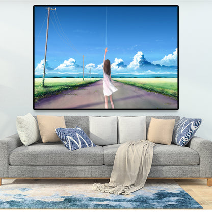 Prayed Girl Along Field Canvas Textured Living Room Wall Art Decor, Multiple Size Option Blue Clearhalo 'Art Gallery' 'Canvas Art' 'Kids' Arts' 1657174