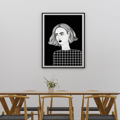 Textured Black Wall Art Decor Scandinavian Illustrations Woman Canvas Print for Living Room Black Clearhalo 'Arts' 'Canvas Art' 1657195