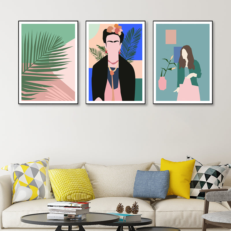 Leaf and People Canvas Wall Art Set Scandinavian Dining Room Painting (Multiple Size) Clearhalo 'Arts' 'Canvas Art' 1657214