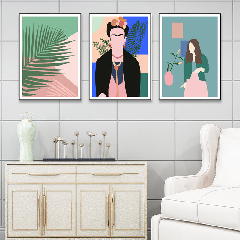 Leaf and People Canvas Wall Art Set Scandinavian Dining Room Painting (Multiple Size) Clearhalo 'Arts' 'Canvas Art' 1657215