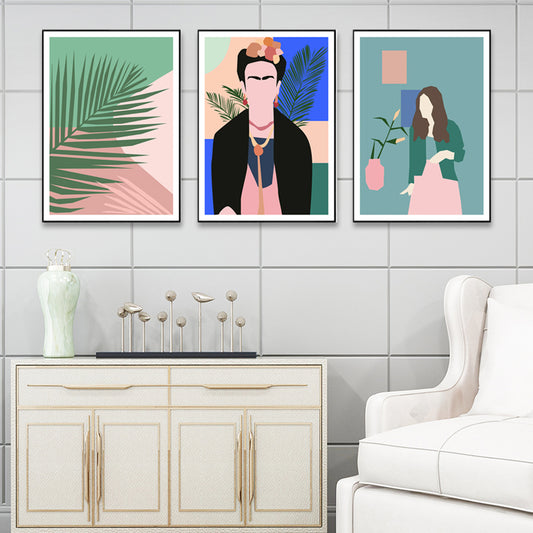 Leaf and People Canvas Wall Art Set Scandinavian Dining Room Painting (Multiple Size) Clearhalo 'Arts' 'Canvas Art' 1657215