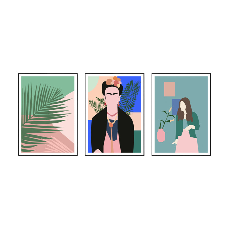 Leaf and People Canvas Wall Art Set Scandinavian Dining Room Painting (Multiple Size) Clearhalo 'Arts' 'Canvas Art' 1657216