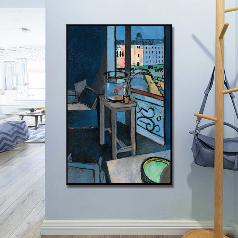 Canvas Blue Painting Fauvism Henri Matisse Interior with A Goldfish Bowl Wall Art Print for Bedroom Blue Clearhalo 'Art Gallery' 'Canvas Art' 'Kids' Arts' 1657249
