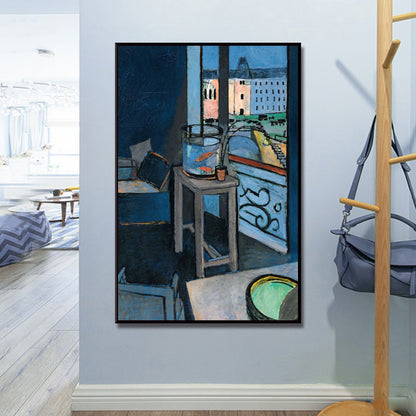 Canvas Blue Painting Fauvism Henri Matisse Interior with A Goldfish Bowl Wall Art Print for Bedroom Blue Clearhalo 'Art Gallery' 'Canvas Art' 'Kids' Arts' 1657249