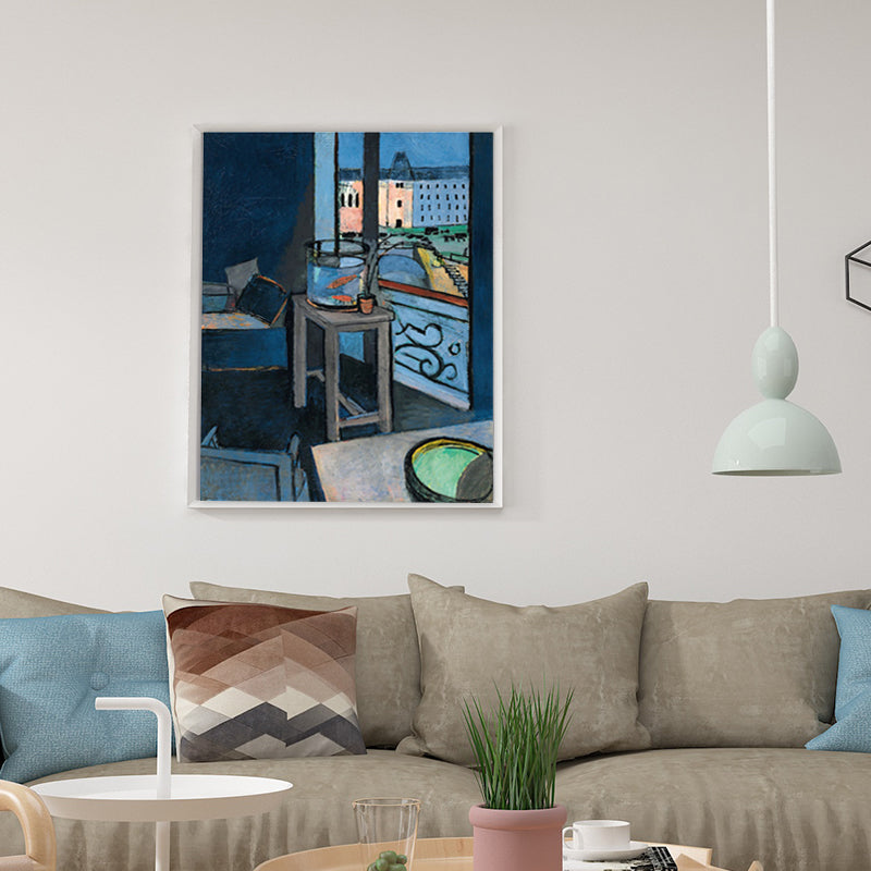 Canvas Blue Painting Fauvism Henri Matisse Interior with A Goldfish Bowl Wall Art Print for Bedroom Clearhalo 'Art Gallery' 'Canvas Art' 'Kids' Arts' 1657250