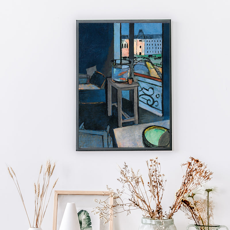 Canvas Blue Painting Fauvism Henri Matisse Interior with A Goldfish Bowl Wall Art Print for Bedroom Clearhalo 'Art Gallery' 'Canvas Art' 'Kids' Arts' 1657251