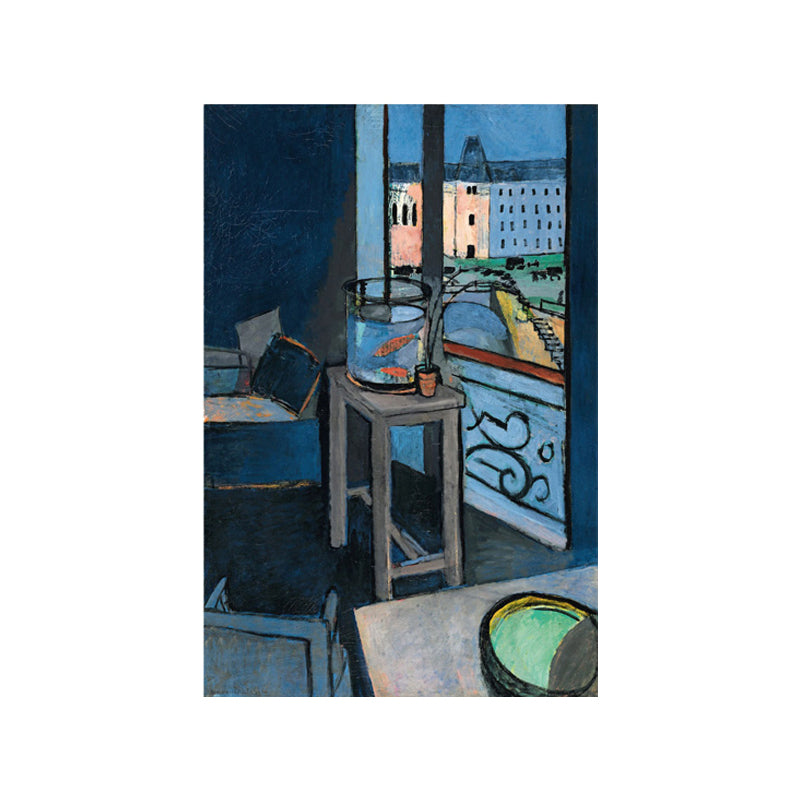 Canvas Blue Painting Fauvism Henri Matisse Interior with A Goldfish Bowl Wall Art Print for Bedroom Clearhalo 'Art Gallery' 'Canvas Art' 'Kids' Arts' 1657252