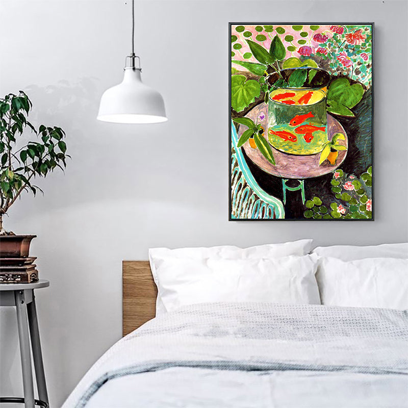 Henri Matisse Goldfish Painting Canvas Childrens Art Textured Wall Decor in Green for Bedroom Green Clearhalo 'Art Gallery' 'Canvas Art' 'Kids' Arts' 1657256