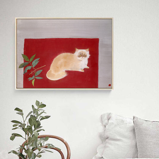 Cat Lying on Carpet Canvas Print in Red Childrens Art Wall Decor for Kids Bedroom Red Clearhalo 'Art Gallery' 'Canvas Art' 'Kids' Arts' 1657270