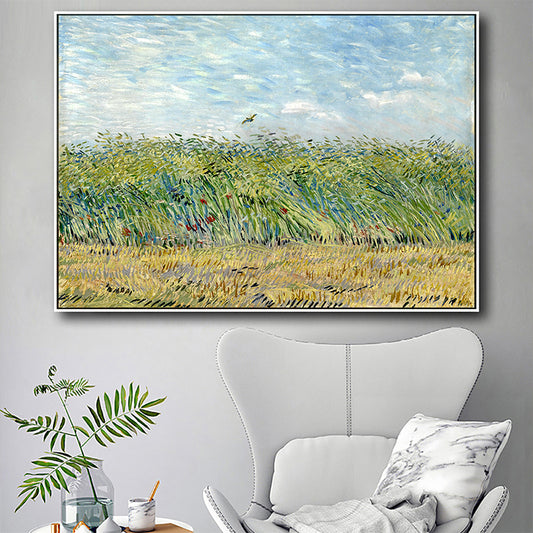 Rustic Wheatfield in Wind Painting Green Van Gogh Canvas Wall Art for House Interior Green Clearhalo 'Art Gallery' 'Canvas Art' 'Country Art Gallery' 'French Country' 'Rustic' Arts' 1657291