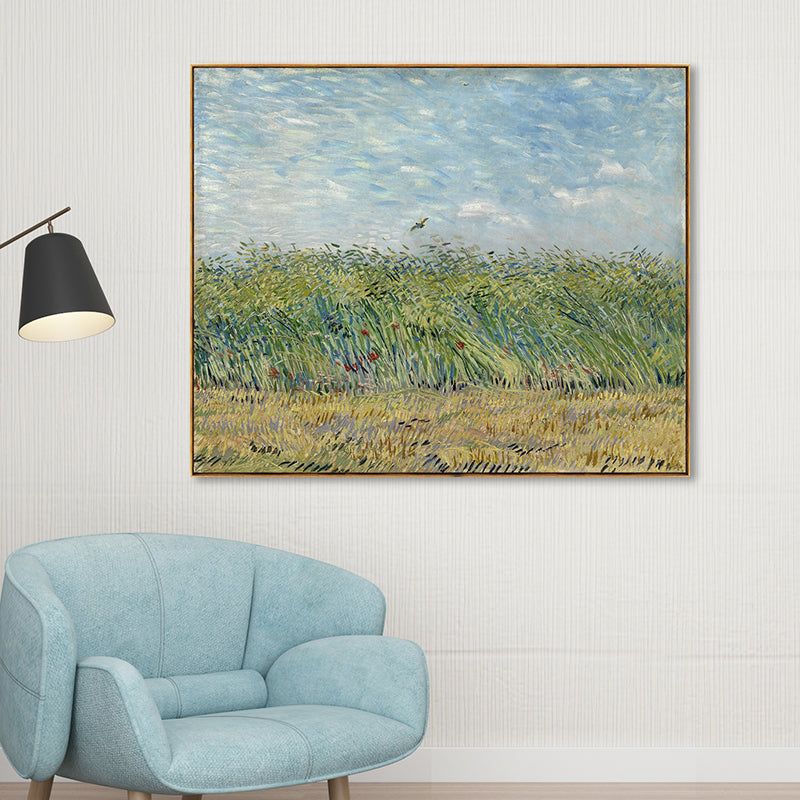 Rustic Wheatfield in Wind Painting Green Van Gogh Canvas Wall Art for House Interior Clearhalo 'Art Gallery' 'Canvas Art' 'Country Art Gallery' 'French Country' 'Rustic' Arts' 1657292