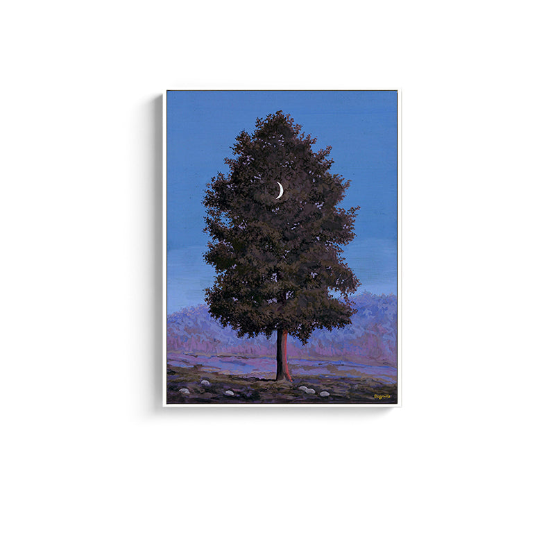 Crescent and Tree Wall Art Farmhouse Surreal Night Scene Canvas Print in Dark Color Clearhalo 'Art Gallery' 'Canvas Art' 'Country Art Gallery' 'French Country' 'Rustic' Arts' 1657308
