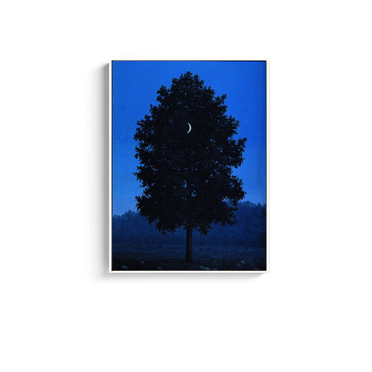 Crescent and Tree Wall Art Farmhouse Surreal Night Scene Canvas Print in Dark Color Clearhalo 'Art Gallery' 'Canvas Art' 'Country Art Gallery' 'French Country' 'Rustic' Arts' 1657315