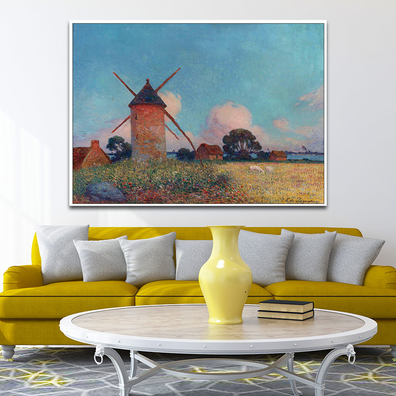 Blue Lighthouse Landscape Painting Impressionism Textured Bedroom Wall Art Blue Clearhalo 'Art Gallery' 'Canvas Art' 'Country Art Gallery' 'French Country' 'Rustic' Arts' 1657331