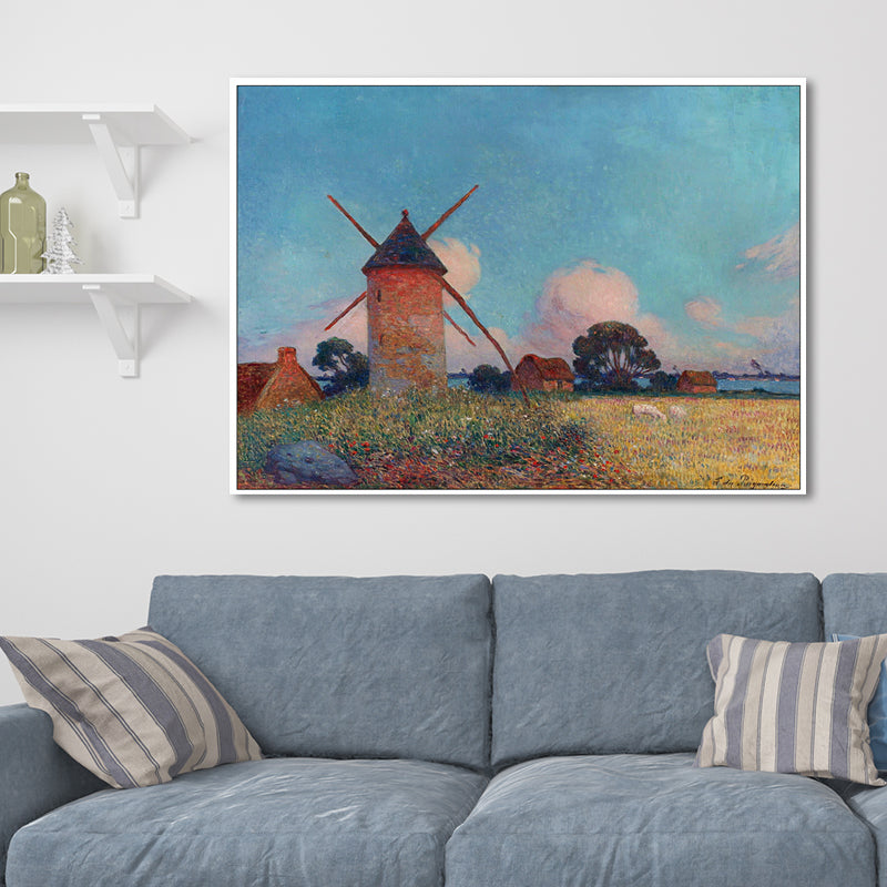 Blue Lighthouse Landscape Painting Impressionism Textured Bedroom Wall Art Clearhalo 'Art Gallery' 'Canvas Art' 'Country Art Gallery' 'French Country' 'Rustic' Arts' 1657333