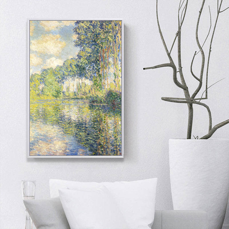 Textured Monet Pool Painting Canvas Rustic Wall Art Print for Family Room, Yellow Clearhalo 'Art Gallery' 'Canvas Art' 'Country Art Gallery' 'French Country' 'Rustic' Arts' 1657380