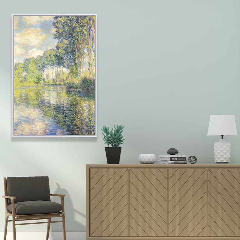 Textured Monet Pool Painting Canvas Rustic Wall Art Print for Family Room, Yellow Clearhalo 'Art Gallery' 'Canvas Art' 'Country Art Gallery' 'French Country' 'Rustic' Arts' 1657381