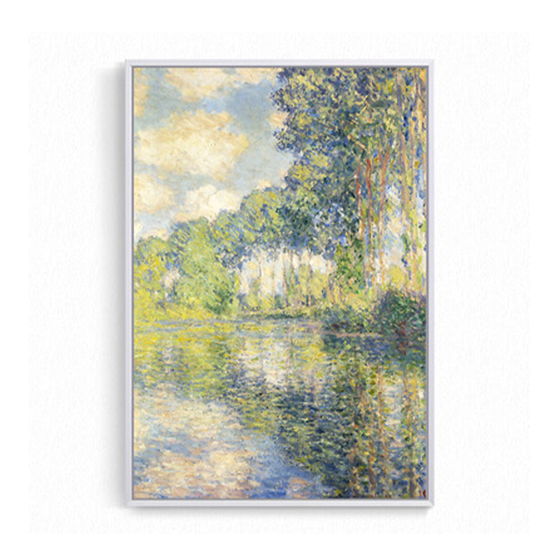 Textured Monet Pool Painting Canvas Rustic Wall Art Print for Family Room, Yellow Clearhalo 'Art Gallery' 'Canvas Art' 'Country Art Gallery' 'French Country' 'Rustic' Arts' 1657382