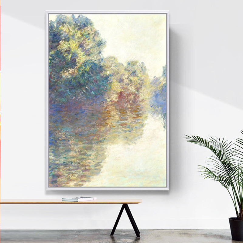 Textured Monet Pool Painting Canvas Rustic Wall Art Print for Family Room, Yellow Clearhalo 'Art Gallery' 'Canvas Art' 'Country Art Gallery' 'French Country' 'Rustic' Arts' 1657392