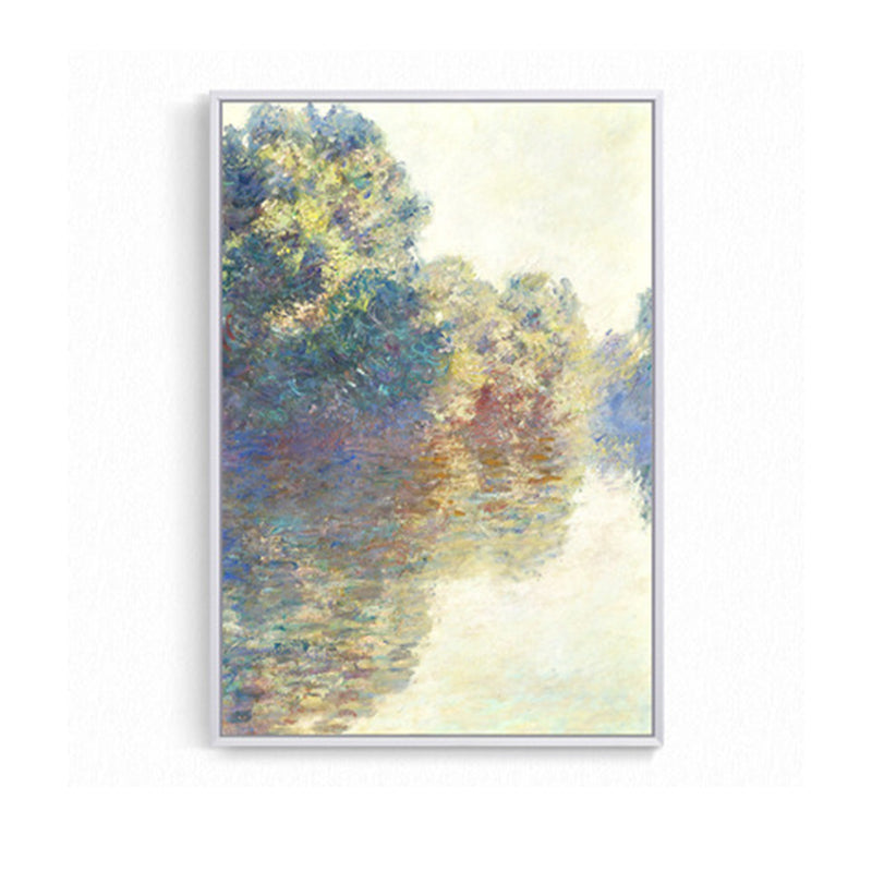 Textured Monet Pool Painting Canvas Rustic Wall Art Print for Family Room, Yellow Clearhalo 'Art Gallery' 'Canvas Art' 'Country Art Gallery' 'French Country' 'Rustic' Arts' 1657393