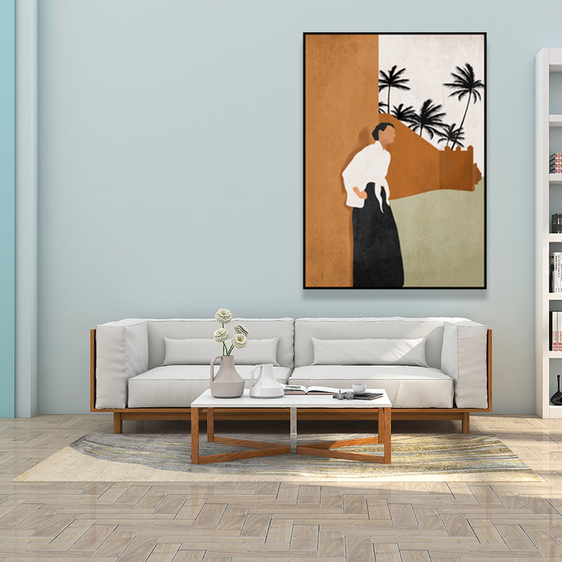 Canvas Textured Wall Art Decor Tropical Man Again the Wall and Coconut Tree Painting Clearhalo 'Art Gallery' 'Canvas Art' 'Coastal Art Gallery' 'Tropical' Arts' 1657402