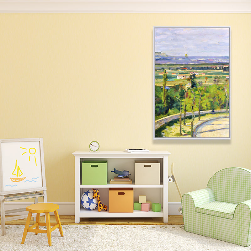 Oil Painting Country Road Canvas Wall Art for House Interior, Green-Purple, Textured Green Design 1 Clearhalo 'Art Gallery' 'Canvas Art' 'Country Art Gallery' 'French Country' 'Rustic' Arts' 1657408