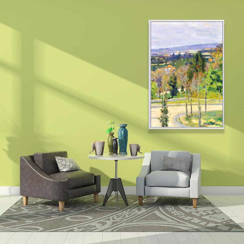 Oil Painting Country Road Canvas Wall Art for House Interior, Green-Purple, Textured Clearhalo 'Art Gallery' 'Canvas Art' 'Country Art Gallery' 'French Country' 'Rustic' Arts' 1657416