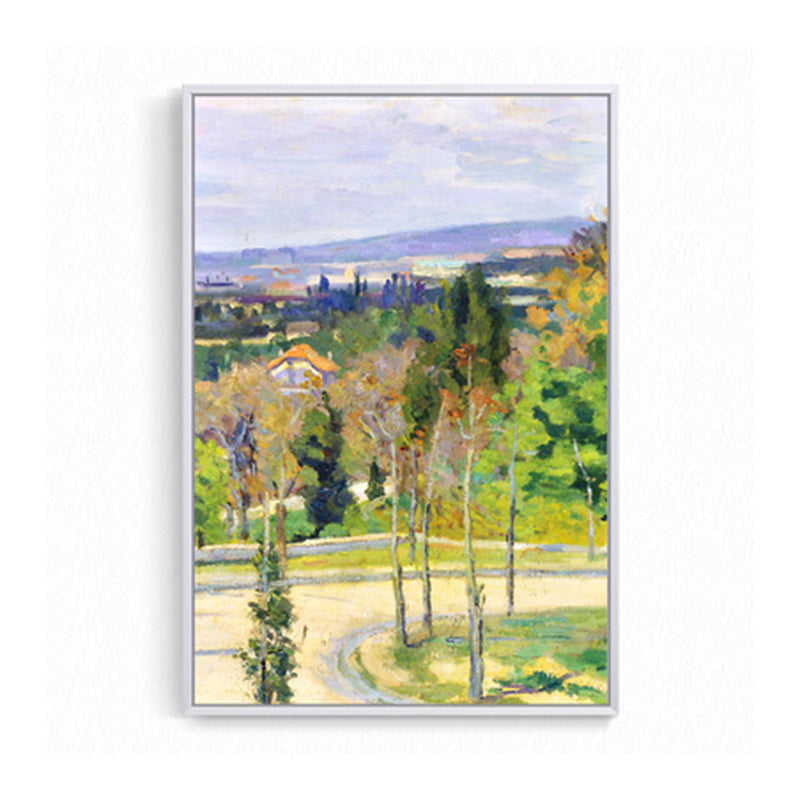 Oil Painting Country Road Canvas Wall Art for House Interior, Green-Purple, Textured Clearhalo 'Art Gallery' 'Canvas Art' 'Country Art Gallery' 'French Country' 'Rustic' Arts' 1657418