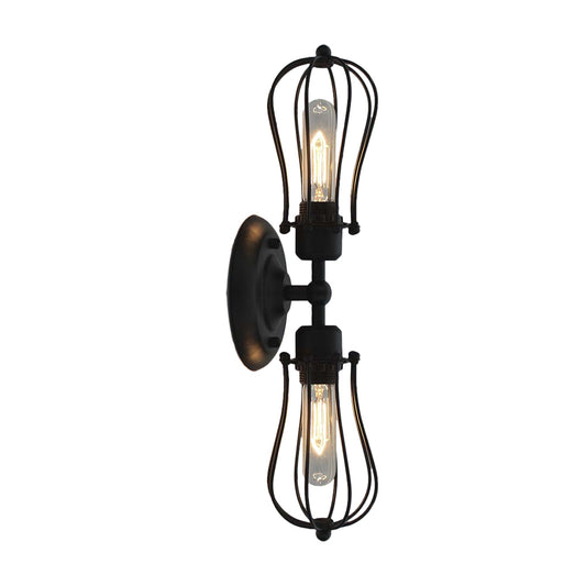 Metal Bulb Shaped Wall Mount Light with Cage Shade Industrial Vintage 1/2-Light Restaurant Wall Sconce in Black/Nickel Clearhalo 'Art deco wall lights' 'Cast Iron' 'Glass' 'Industrial wall lights' 'Industrial' 'Middle century wall lights' 'Modern' 'Rustic wall lights' 'Tiffany' 'Traditional wall lights' 'Wall Lamps & Sconces' 'Wall Lights' Lighting' 165743