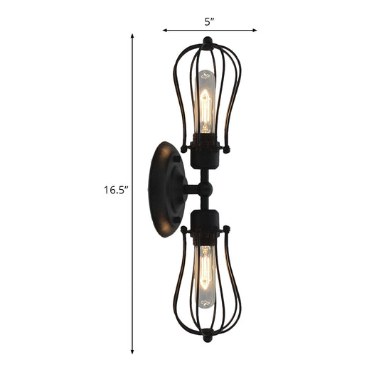 Metal Bulb Shaped Wall Mount Light with Cage Shade Industrial Vintage 1/2-Light Restaurant Wall Sconce in Black/Nickel Clearhalo 'Art deco wall lights' 'Cast Iron' 'Glass' 'Industrial wall lights' 'Industrial' 'Middle century wall lights' 'Modern' 'Rustic wall lights' 'Tiffany' 'Traditional wall lights' 'Wall Lamps & Sconces' 'Wall Lights' Lighting' 165744