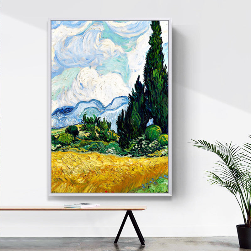 Farmhouse Autumn Wheat Field Painting Green-Yellow Van Gogh Wall Art for Home Green Design 2 Clearhalo 'Art Gallery' 'Canvas Art' 'Country Art Gallery' 'French Country' 'Rustic' Arts' 1657452