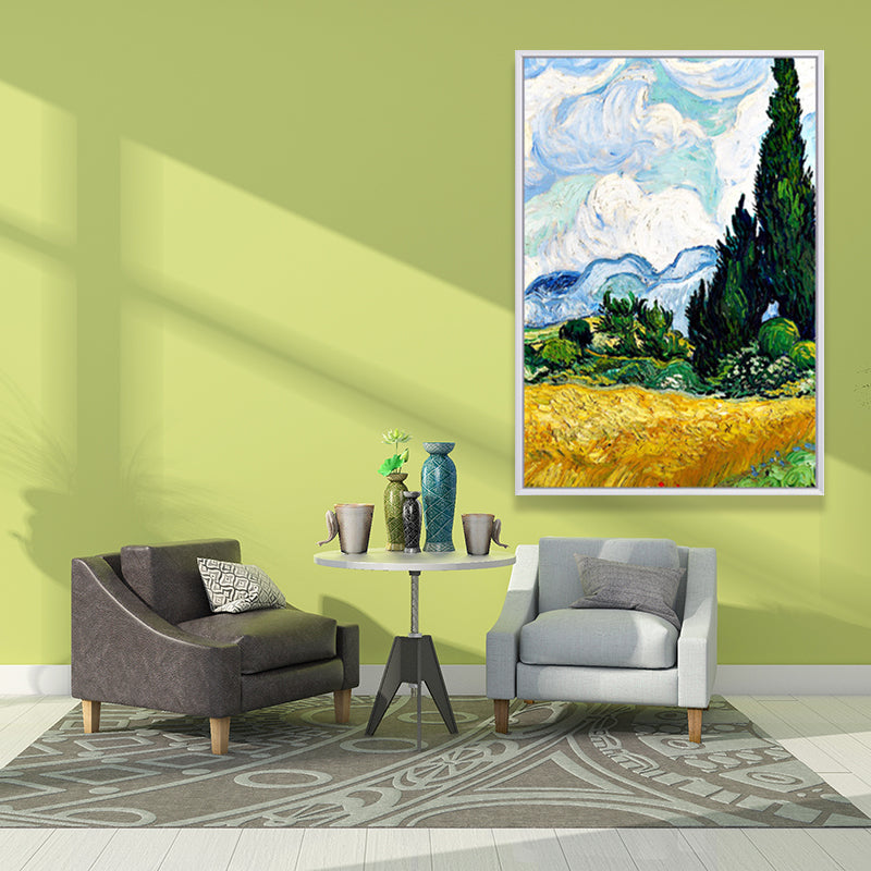 Farmhouse Autumn Wheat Field Painting Green-Yellow Van Gogh Wall Art for Home Clearhalo 'Art Gallery' 'Canvas Art' 'Country Art Gallery' 'French Country' 'Rustic' Arts' 1657453
