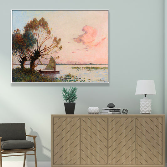 Poetic Sunset Landscape Wall Art Dining Room Scenery Painting Canvas Print in Soft Color Clearhalo 'Art Gallery' 'Canvas Art' 'Country Art Gallery' 'French Country' 'Rustic' Arts' 1657487