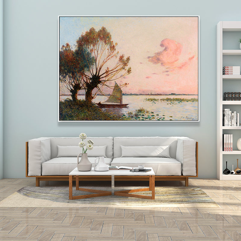 Poetic Sunset Landscape Wall Art Dining Room Scenery Painting Canvas Print in Soft Color Clearhalo 'Art Gallery' 'Canvas Art' 'Country Art Gallery' 'French Country' 'Rustic' Arts' 1657488
